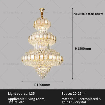 Gold electroplated decorbites elegant crystal chandelier with multiple tiers of clear k9 crystal for dining room