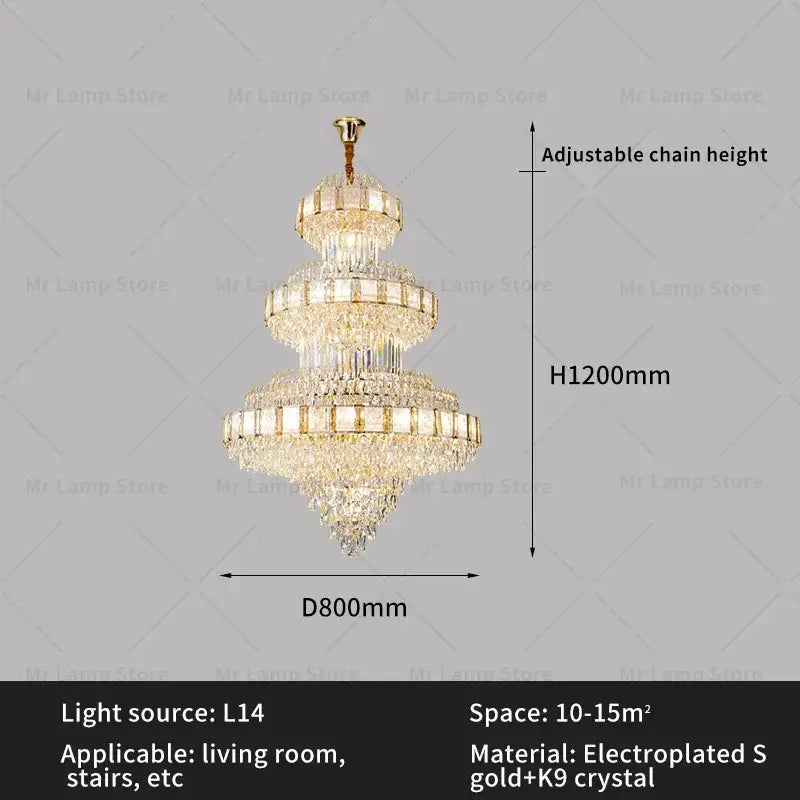 Multi-tiered decorbites elegant crystal chandelier with golden electroplated frame and cascading k9 crystal prisms