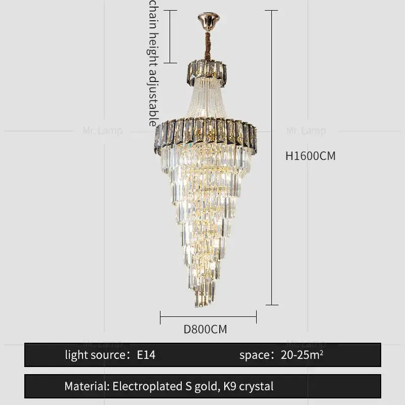 Decorbites elegant crystal tiered chandelier with k9 crystal prisms and electroplated gold frame for living rooms
