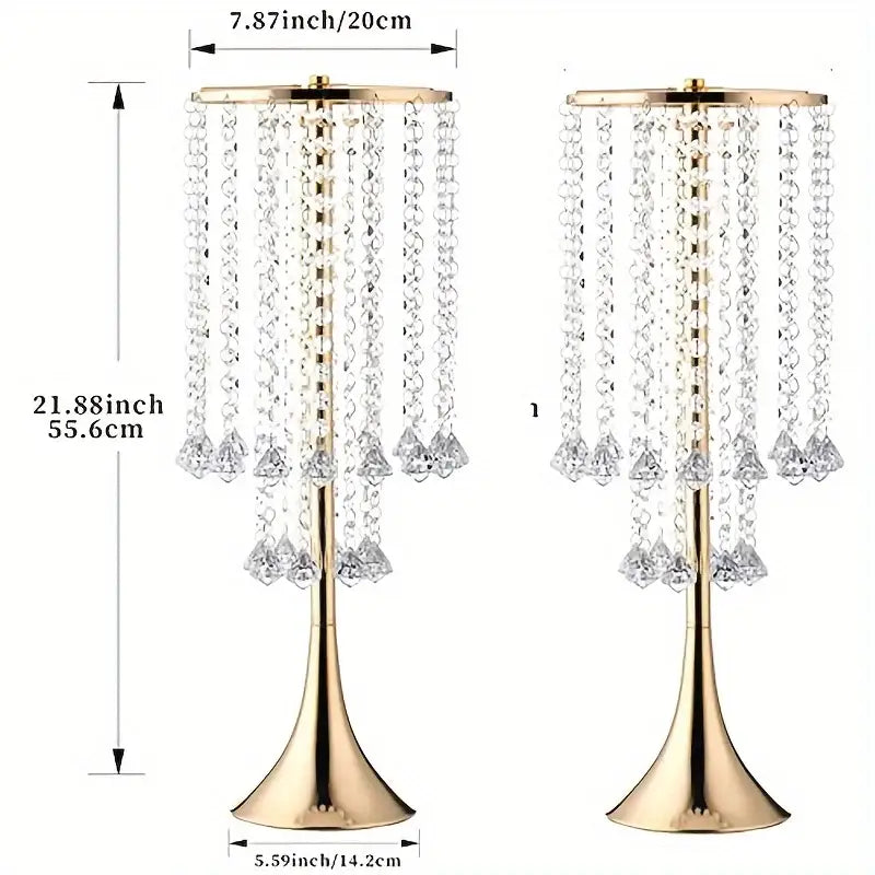 Decorbites™ elegant gold-toned crystal flower stand with cascading clear beads and teardrop-shaped crystals centerpiece