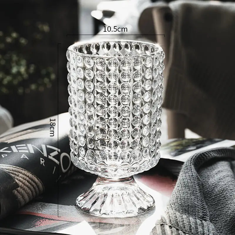 Clear glass candle holder with textured bubble pattern and fluted base in decorbites™ elegant crystal glass vase design