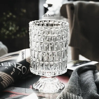 Decorbites™ elegant clear crystal glass vase with faceted geometric pattern and fluted base for flower arrangement