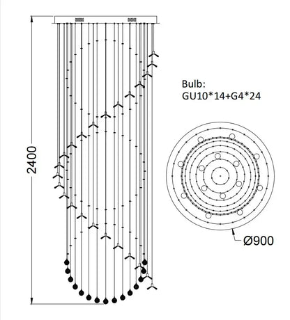 Decorbites elegant crystal tiered chandelier 2400mm tall 900mm diameter with gu10 and g4 bulbs for high ceiling rooms