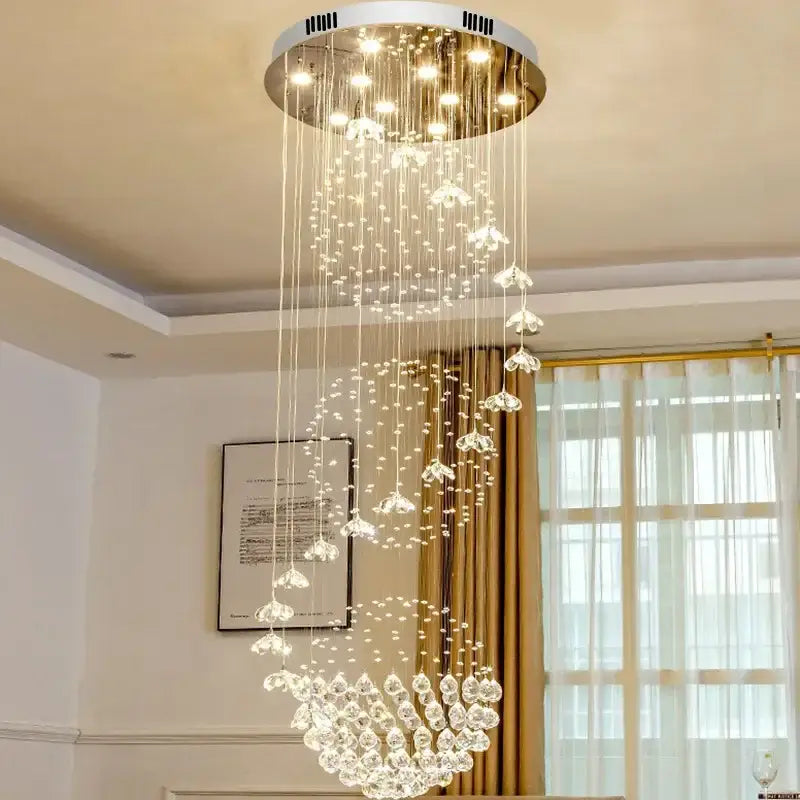 Decorbites elegant crystal tiered chandelier with circular chrome base and cascading clear crystals for living room