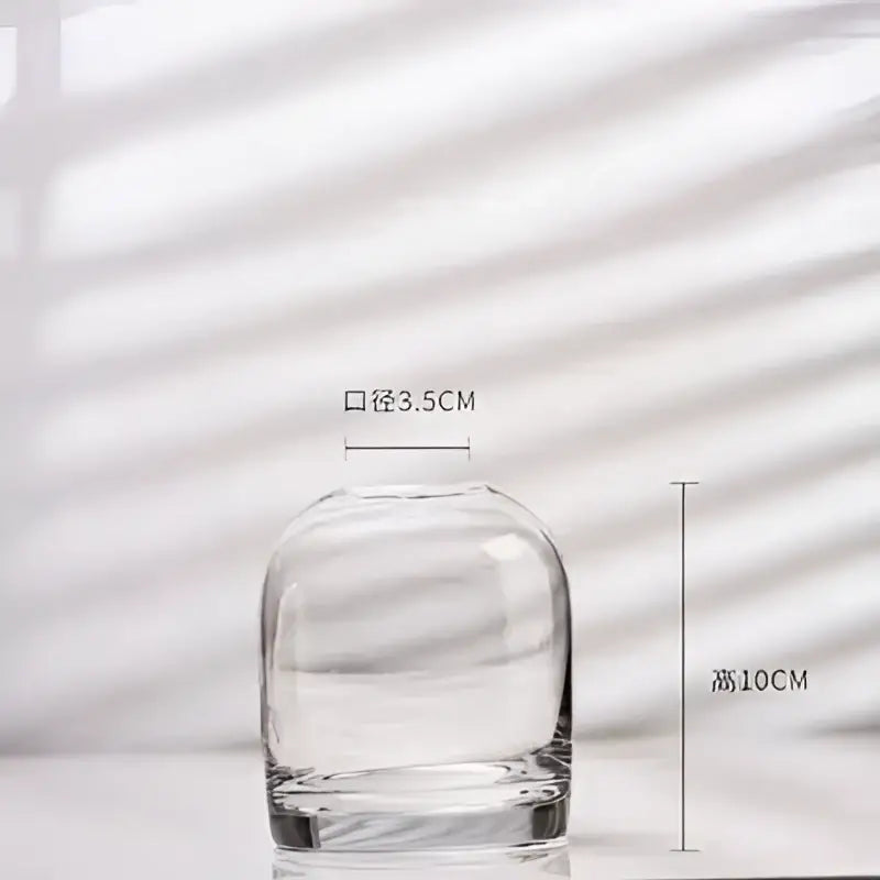 DecorBites™ elegant european glass flower vase with clear rounded body and flat base 10 cm tall and 3.5 cm diameter top