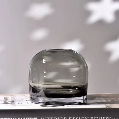 DecorBites™ elegant European INS glass flower vase with sleek translucent gray glass and clear rounded dome base