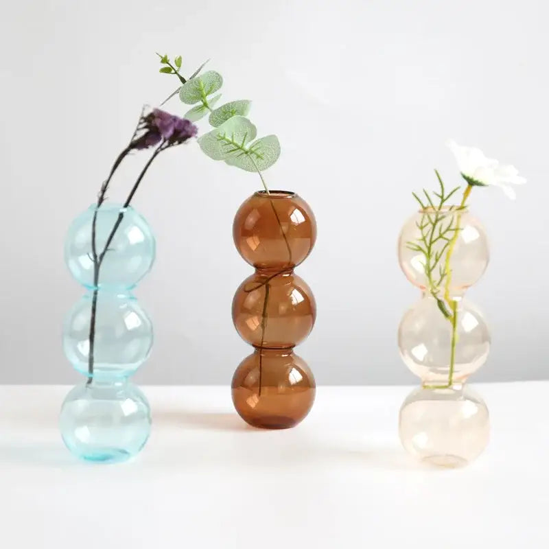 DecorBites elegant glass vase featuring three stacked translucent blue amber and peach hues for home decor