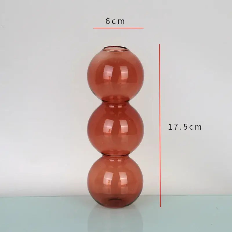 DecorBites™ elegant glass vase home decor accent amber translucent glass vase with three stacked spherical sections