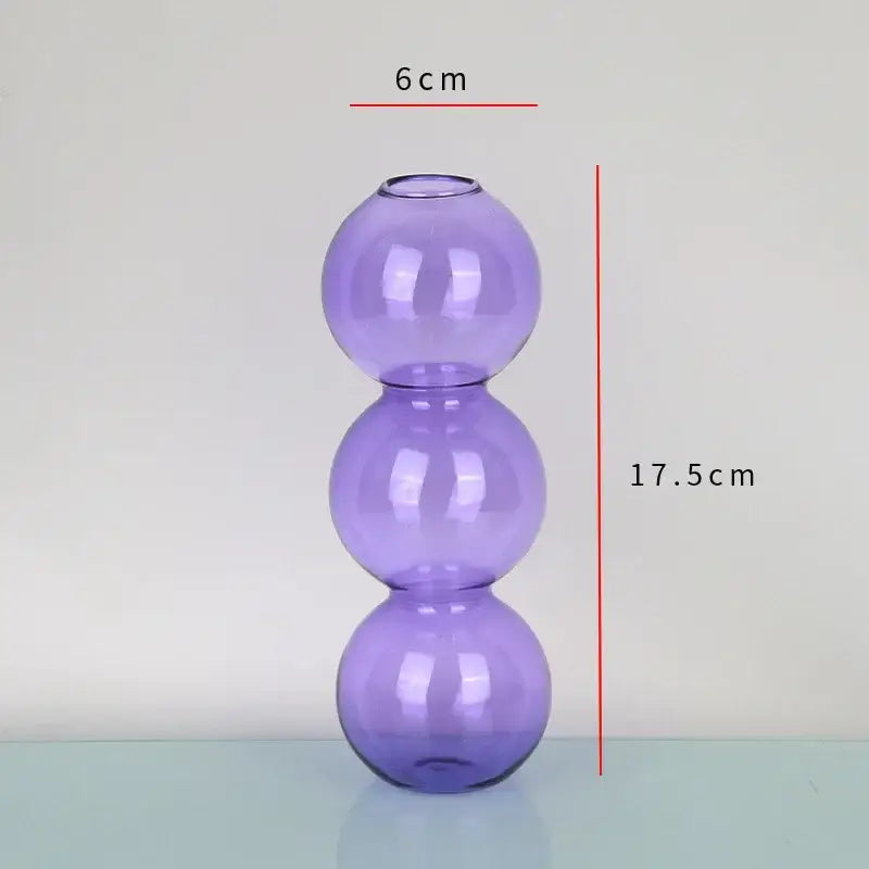 Decorbites™ elegant glass vase translucent purple glass vase with three stacked spherical sections for home decor