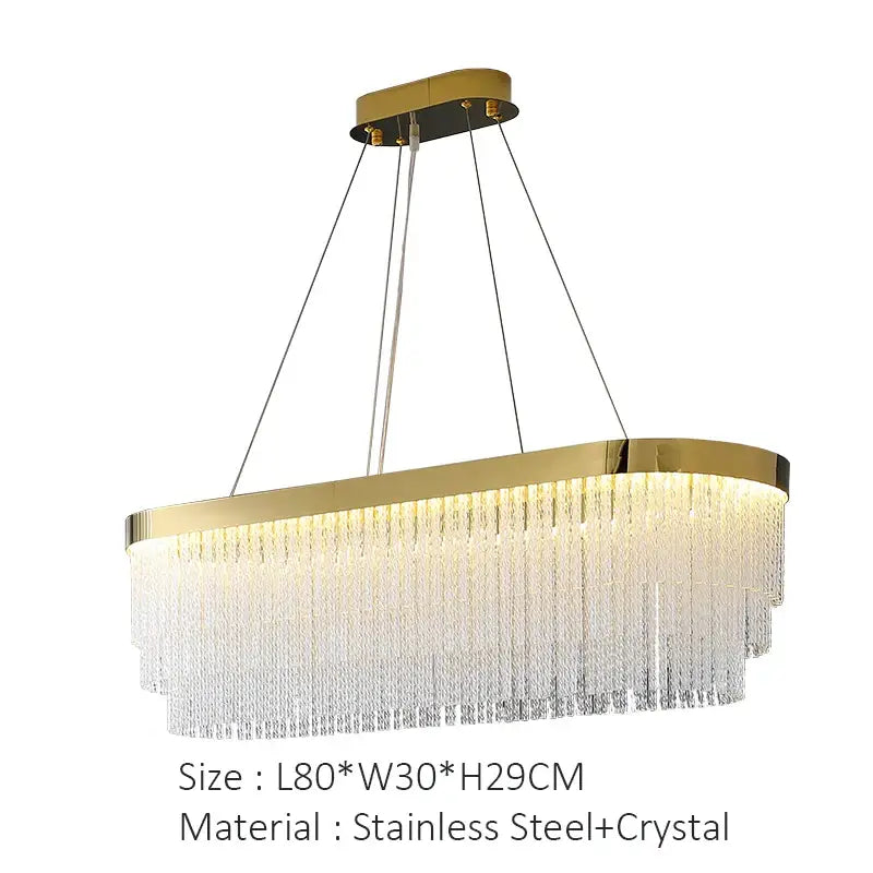 DecorBites™ elegant oval crystal chandelier with modern gold luster stainless steel frame for home lighting