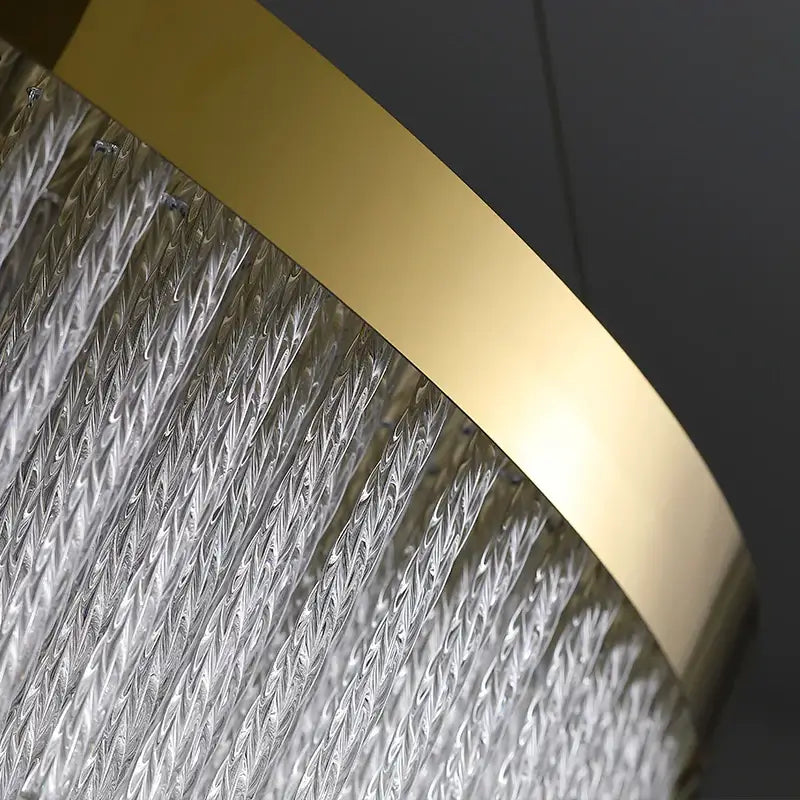 Decorbites™ elegant gold crystal chandelier with textured clear glass prisms and modern gold luster finish