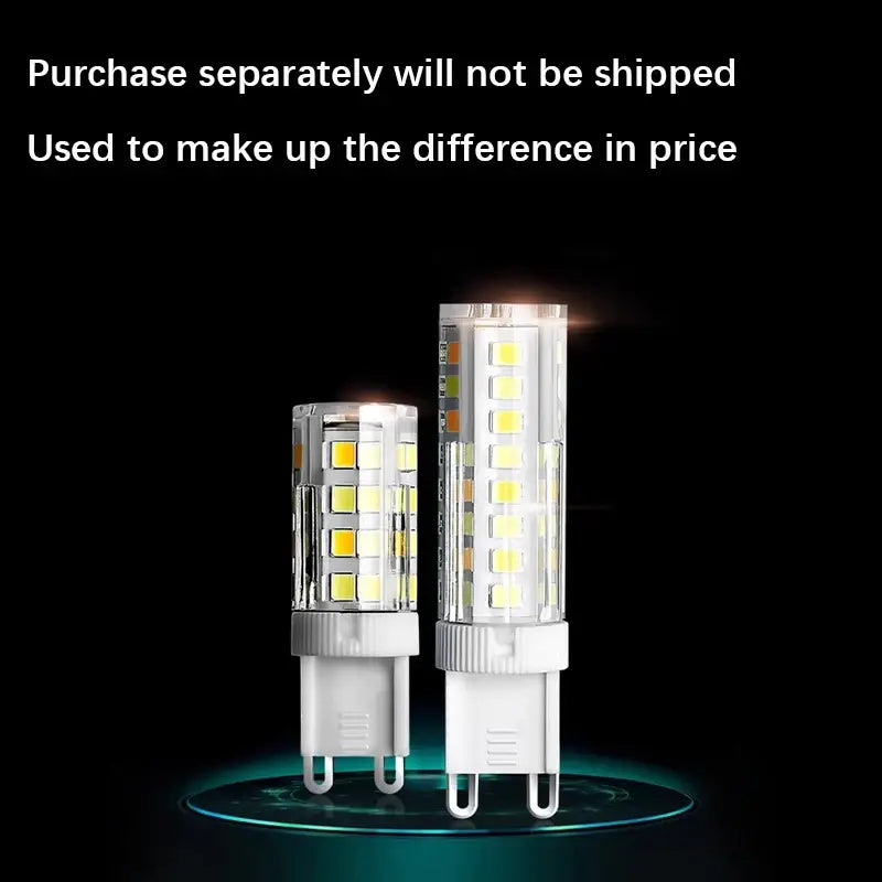 Two white led light bulbs with g9 base featuring multiple yellow leds for decorbites elegant gold crystal chandelier with modern gold luster