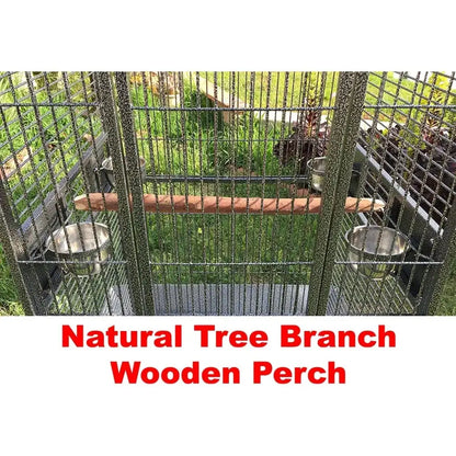 Natural tree branch wooden perch with rustic finish and smooth edges in decorbites elegant large wrought iron bird parrot cage