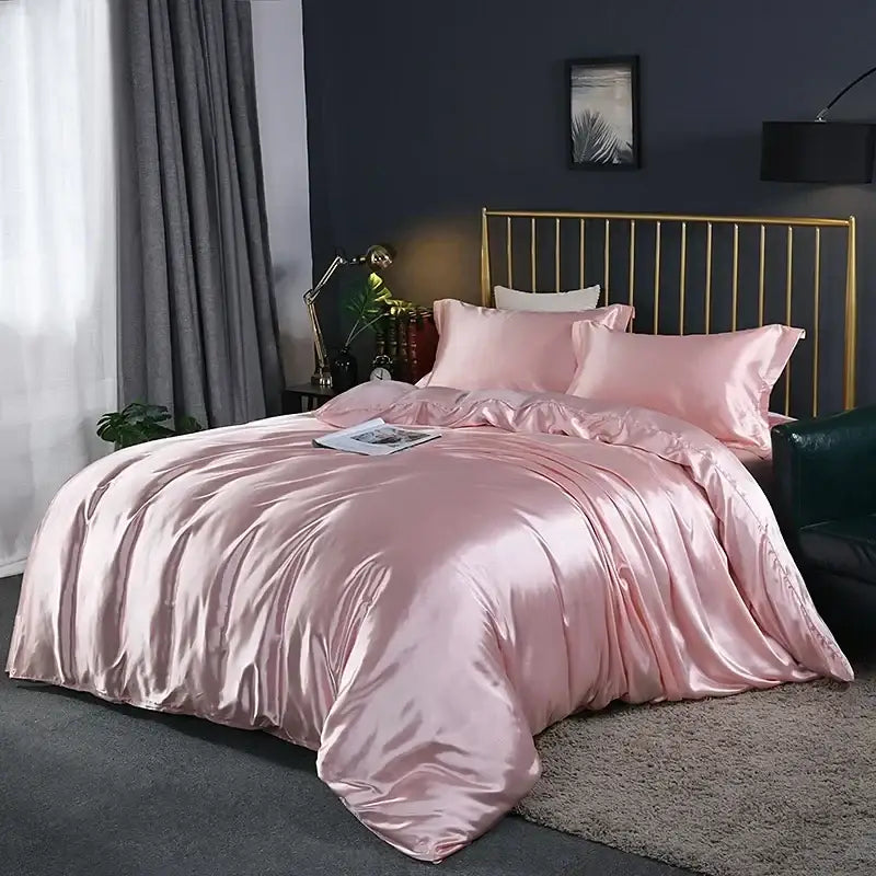 Decorbites elegant luxury pink satin duvet cover set with matching pillowcases for width bed sheet use