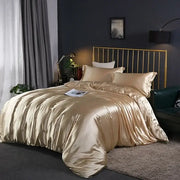 Decorbites™ elegant luxury bedding ensemble glossy gold satin duvet cover set with matching pcs suitable for width bed