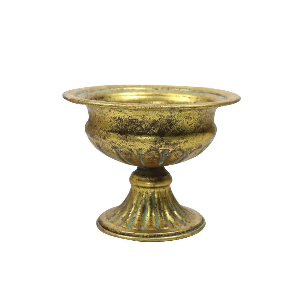 Decorbites elegant metal flower vase candle holder in antique gold tone with fluted base and subtle patina finish