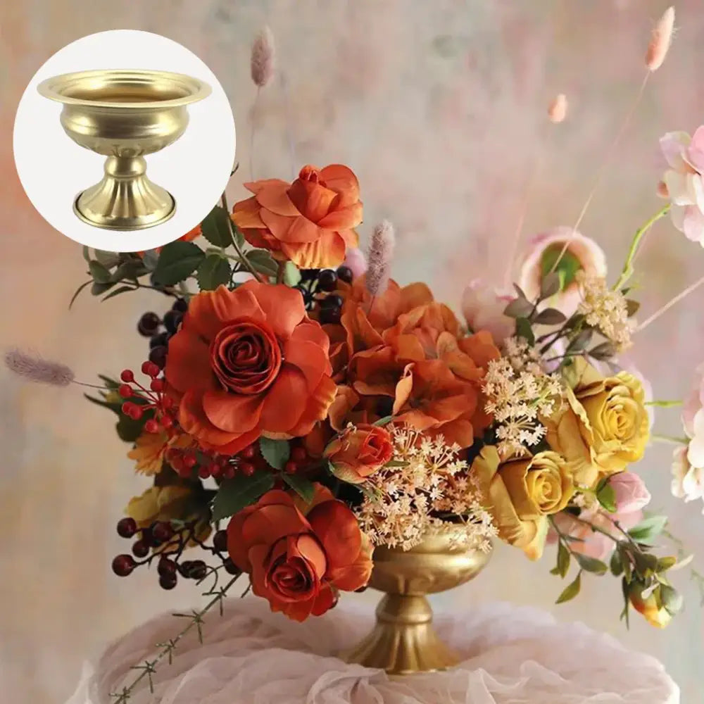 Golden metallic DecorBites™ elegant metal flower vase with fluted base and bowl-shaped top for candle holders