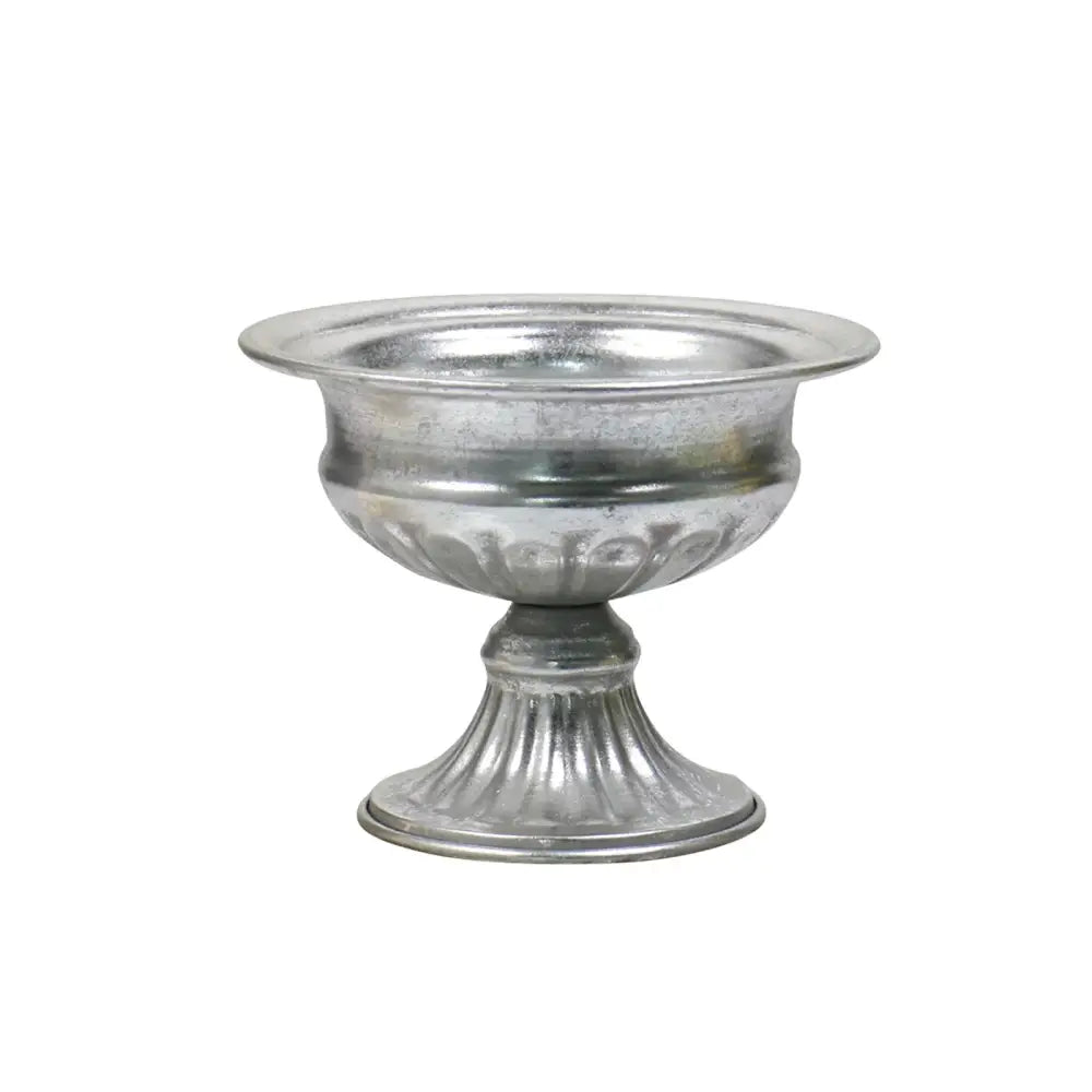 Silver metallic metal flower vase with fluted base and embossed floral pattern for elegant decorbites candle holders
