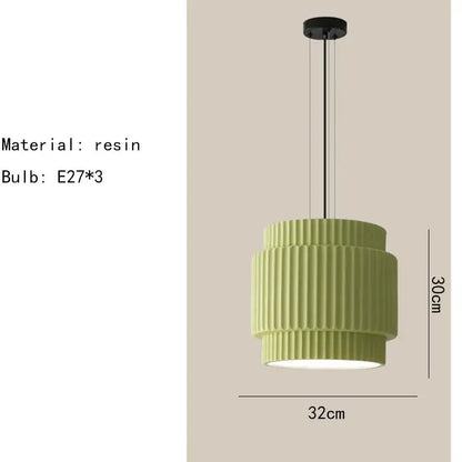 Decorbites elegant resin sage green ribbed pendant light with tiered design and three e27 bulbs for dining room