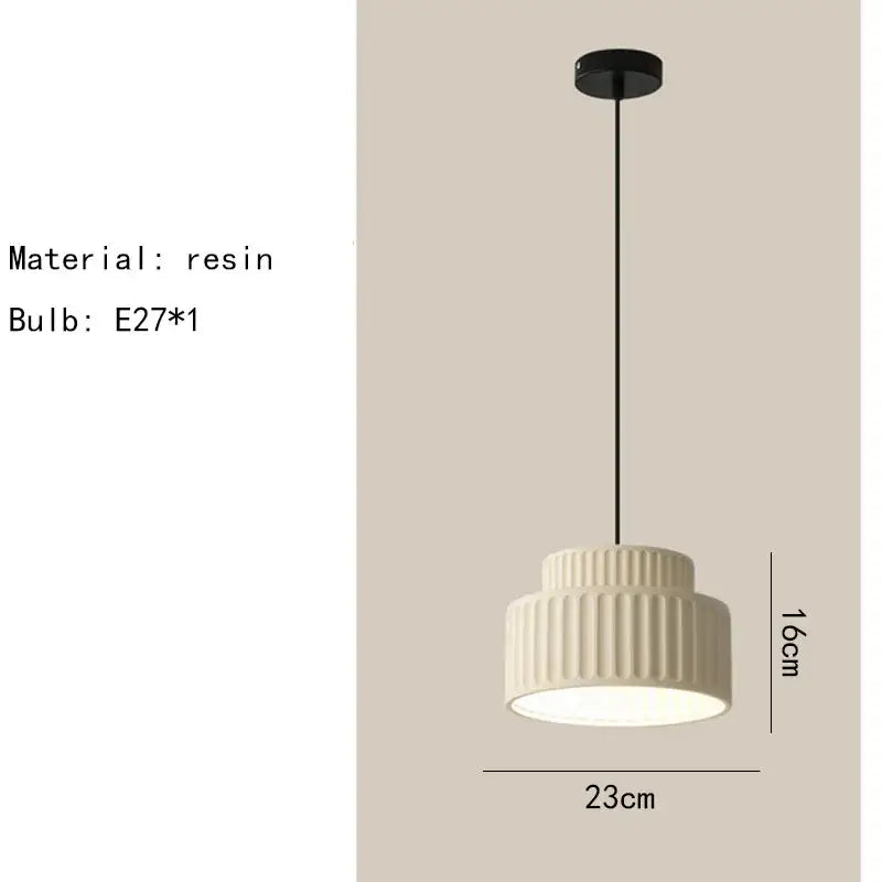 Cream-colored decorbites elegant resin pendant light with ribbed tiered design and black hanging cord for dining room