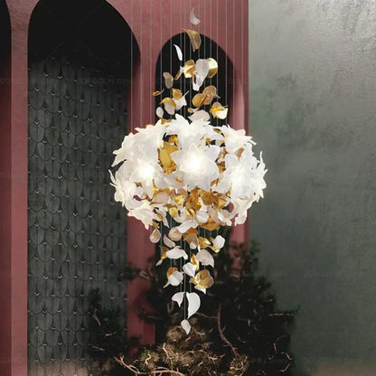 Decorbites elegant villa white and gold chandelier with cascading petals for living room lighting