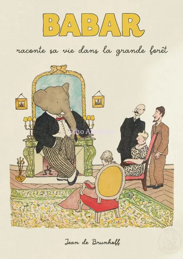 Decorbites™ elephant cartoon family canvas wall art features a sophisticated elephant in tuxedo for kids room decor