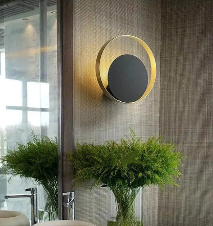 Decorbites™ ellen modern wall sconces feature a gold-toned outer ring with a matte black inner disc for sophisticated lighting