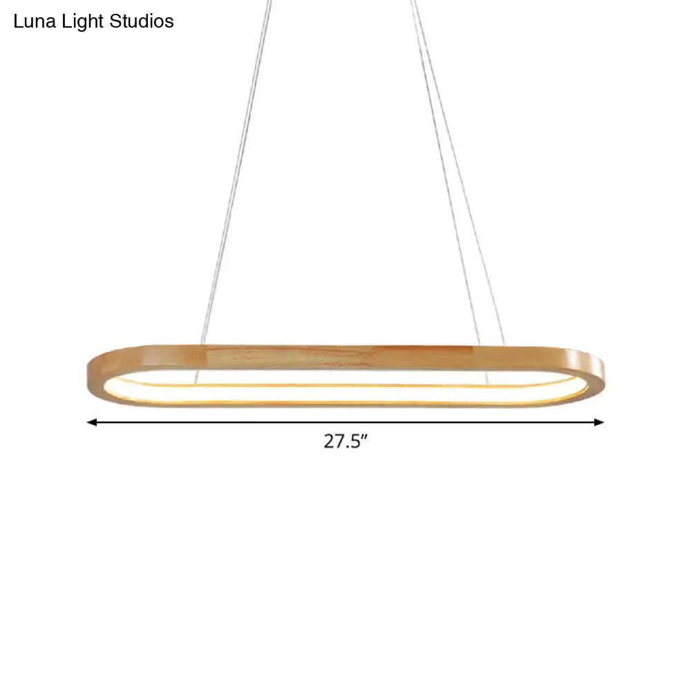 Decorbites ellipse wood pendant ceiling light with warm glowing led strip in beige wood frame bulb included