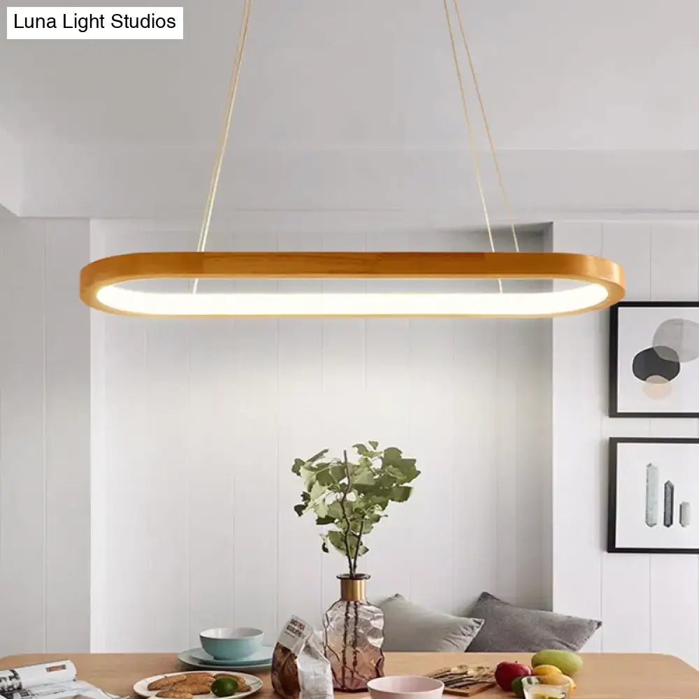 Modern beige decorbites ellipse wood pendant ceiling light with warm wood finish frame and bulb included LED strip lighting type