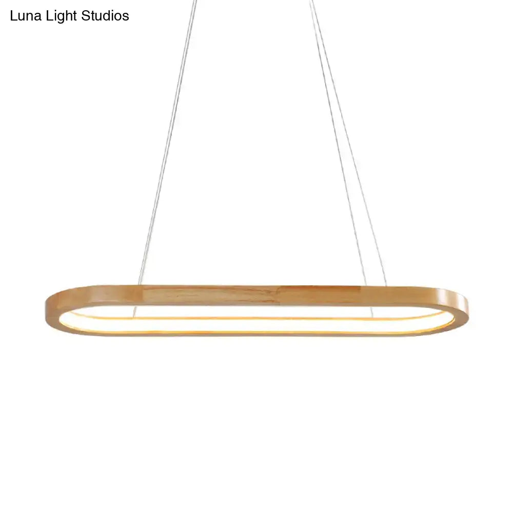 Modern beige wood pendant ceiling light with glowing led strip and bulb included by decorbites ellipse series
