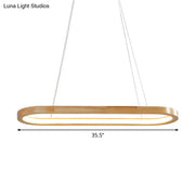 Modern ellipse wood pendant ceiling light in beige with warm wooden frame and built-in glowing led bulb included