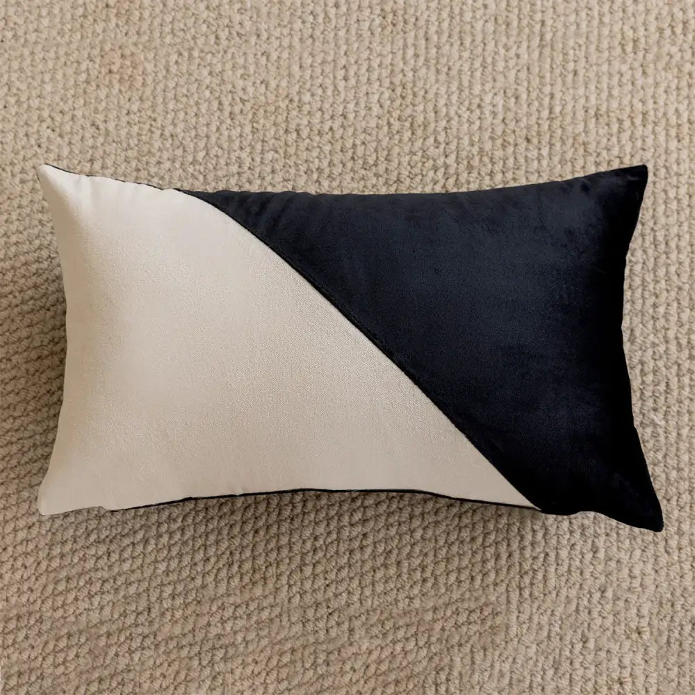 Black and cream velvet decorbites embroidered black cushion cover with diagonal split design for living room pillow
