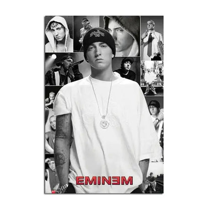 Black-and-white eminem canvas wall art with red eminem text for stylish home decor by decorbites