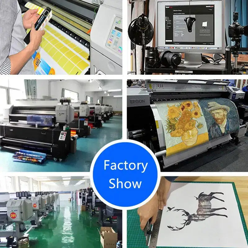 Epson large-format printer producing colorful van gogh sunflowers on wide fabric for eminem canvas wall art home decor