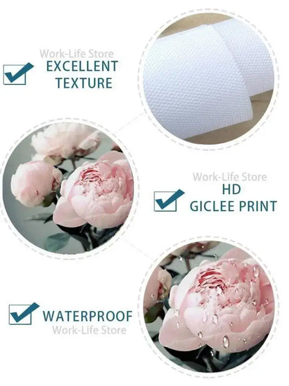 DecorBites Eminem canvas wall art featuring a soft pink peony on textured waterproof canvas for home decor