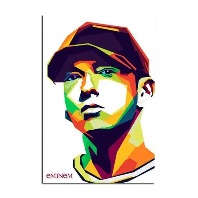 Vibrant decorbites™ eminem canvas wall art featuring bold geometric pop-art portrait for modern home decor