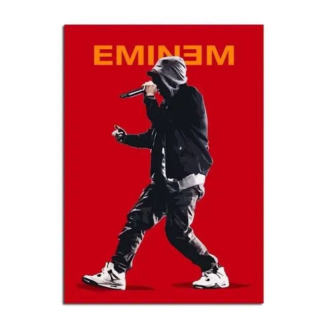 Red Eminem poster wall art featuring a black and white silhouette of the music star for music star wall decor