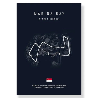 Decorbites f1 circuit canvas painting in dark navy with white marina bay street circuit line drawing for living room decor