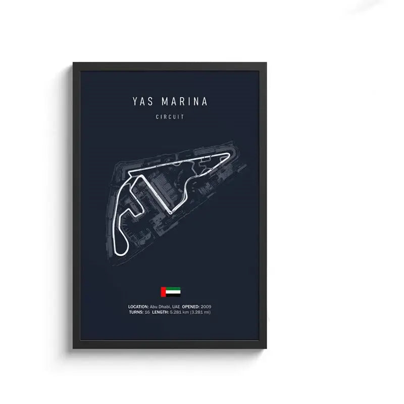 A DecorBites™ F1 circuit canvas painting featuring a minimalist yas marina circuit line drawing on navy wall art