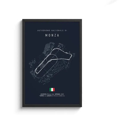 Decorbites™ f1 circuit canvas painting features a sleek black frame and minimalist white monza racetrack line art wall art