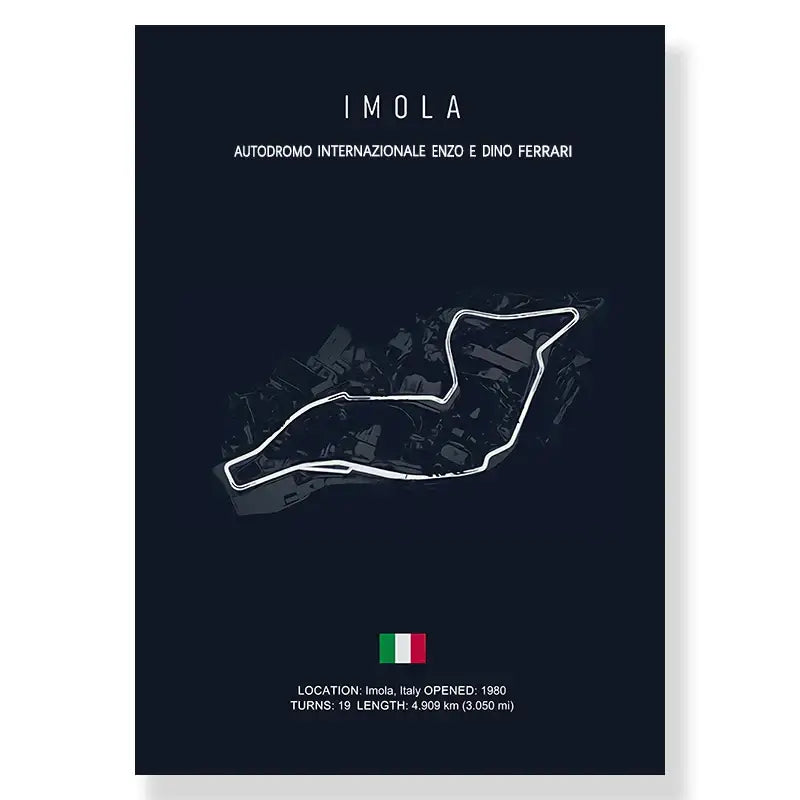 Decorbites™ f1 race track circuit canvas wall art featuring a dark blue italian imola track circuit canvas design