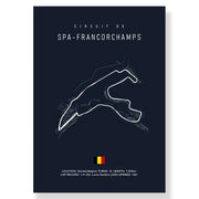 Dark blue DecorBites™ F1 racing track canvas art with white spa-francorchamps circuit line drawing for living room decor