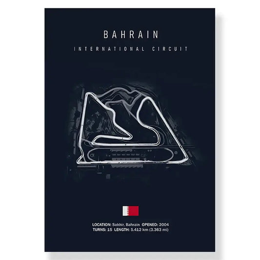 Dark blue decorbites™ f1 track circuit canvas painting featuring white neon bahrain international circuit outline for living room