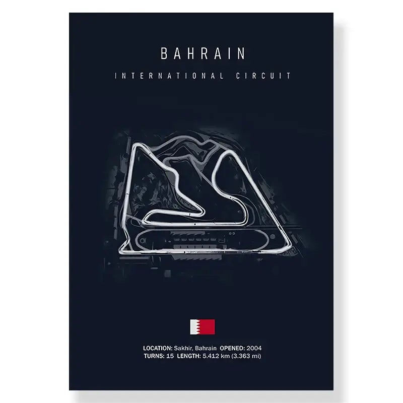 Dark blue decorbites™ f1 track circuit canvas painting featuring white neon bahrain international circuit outline for living room