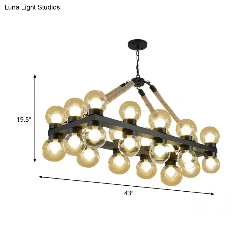 Decorbites farmhouse black pendant light with 24 cognac glass globes and rope accents for dining room led incandescent use