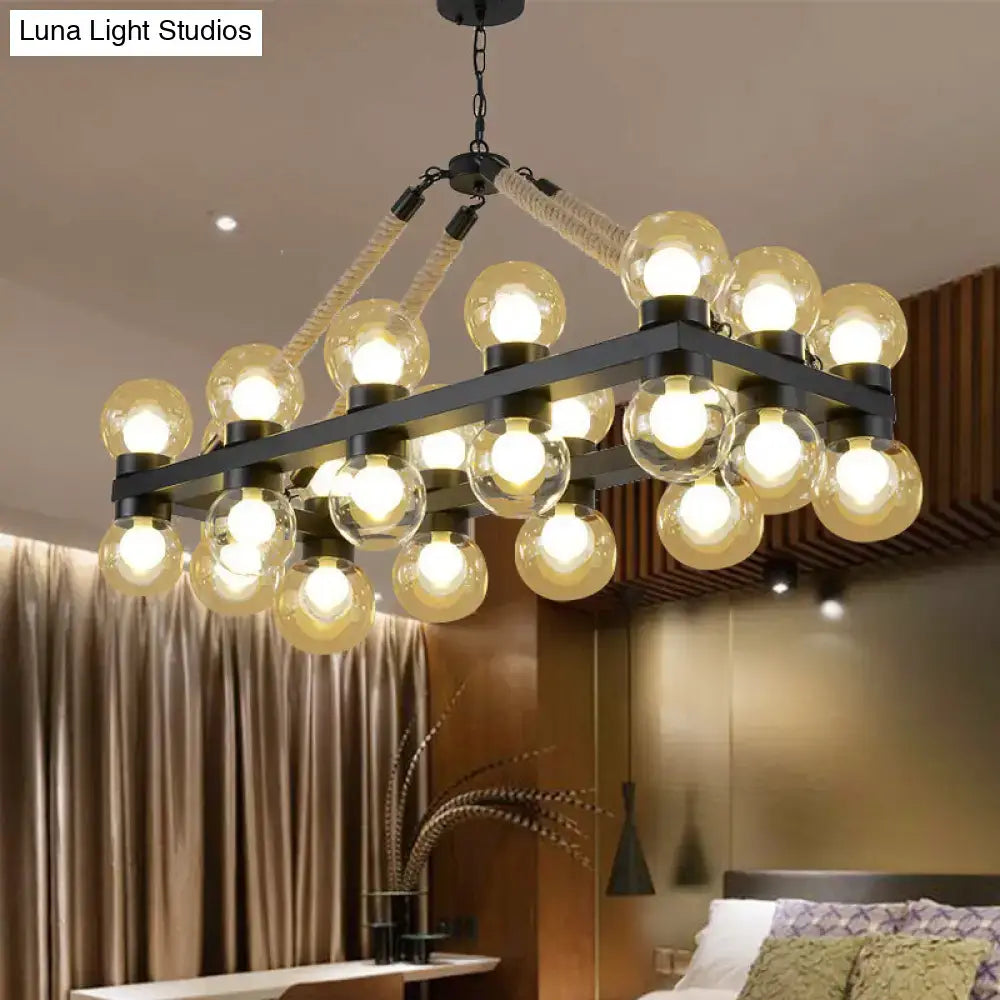 DecorBites™ farmhouse black pendant light with 24 cognac glass bulbs and braided rope for dining room led incandescent fluorescent lighting