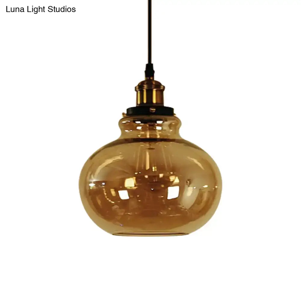Decorbites™ farmhouse brass pendant ceiling light with amber glass globe for indoor use hanging lamp