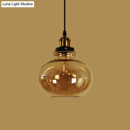 DecorBites farmhouse brass pendant ceiling light with amber glass globe for indoor use hanging lamp