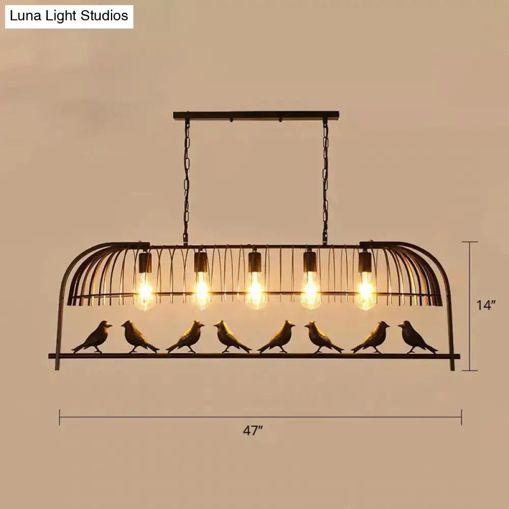 Decorbites farmhouse black wrought iron birdcage ceiling light fixture with five led incandescent bulbs and six sculpted birds