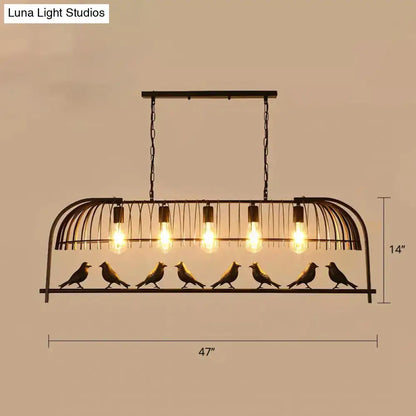 Decorbites farmhouse black wrought iron birdcage ceiling light fixture with five led incandescent bulbs and six sculpted birds